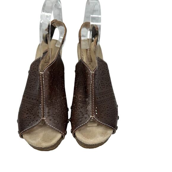 PIKOLINOS Benissa Sandal Womens 38/US 7/7.5 Brown Leather Slingback Wedge Buckle - Picture 3 of 15